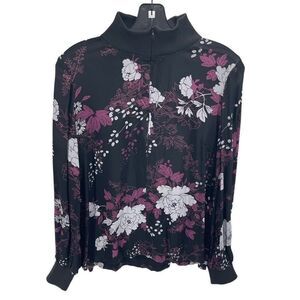 Just Female Womens Arche Blouse Quarter Zip Long Sleeve Floral Black Pink Small